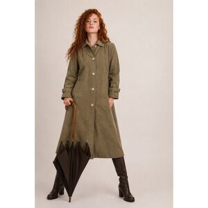 Baronia von Gollas‎ Vintage 80s Taupe Brown Long Coat Braided Trim 10s